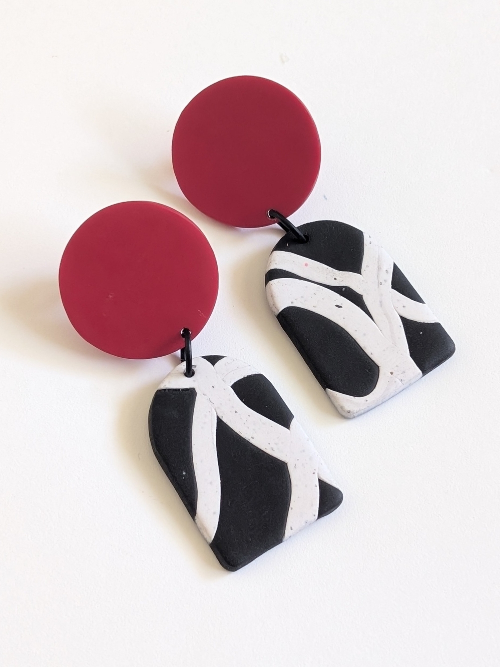 Geometric Black & Red Drop Earrings